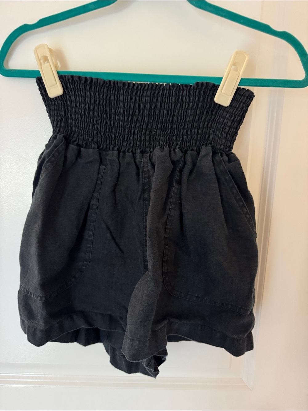 Quince Black High-Waist maternity Smocked Waistband Shorts